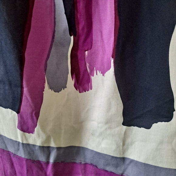 Chetta B Vibrant Beige Plum & Gray Watercolor Pattern Boat Neck Midi Dress - 2 - Picture 6 of 10